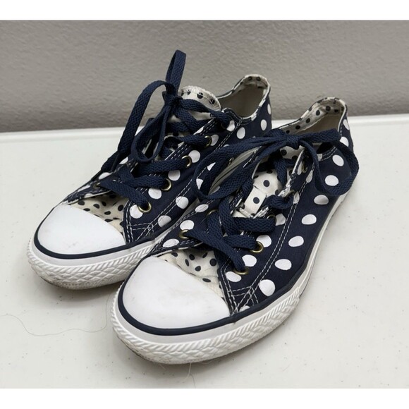 Converse Size 4 All-Star Navy White Polka Dots Canvas Sneakers Shoes Unisex - Picture 1 of 8